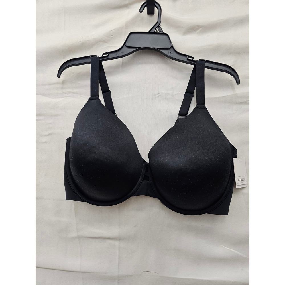 Auden Womens Lightly Lined Full Coverage Bra Black Nylon Blend Casual Size 40DDD